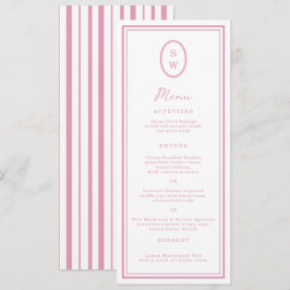 Preppy Pion Rosa Chic Monogram Bröllopsmeny Kort