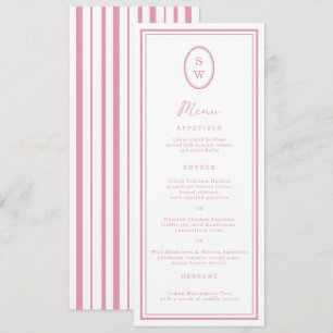Preppy Pion Rosa Chic Monogram Bröllopsmeny Kort