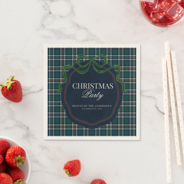 Preppy Plaid Christmas Party Green Navy Tartan   Pappersservett (Insitu)