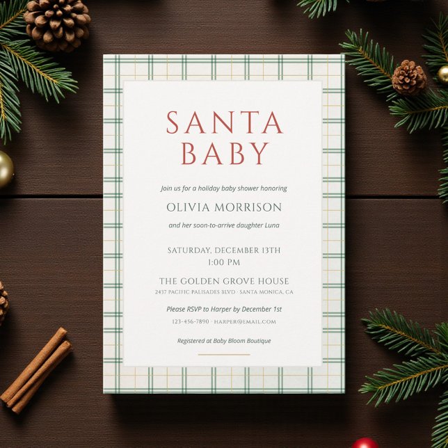 Preppy Plaid Santa Baby Shower Inbjudningar (Skapare uppladdad)