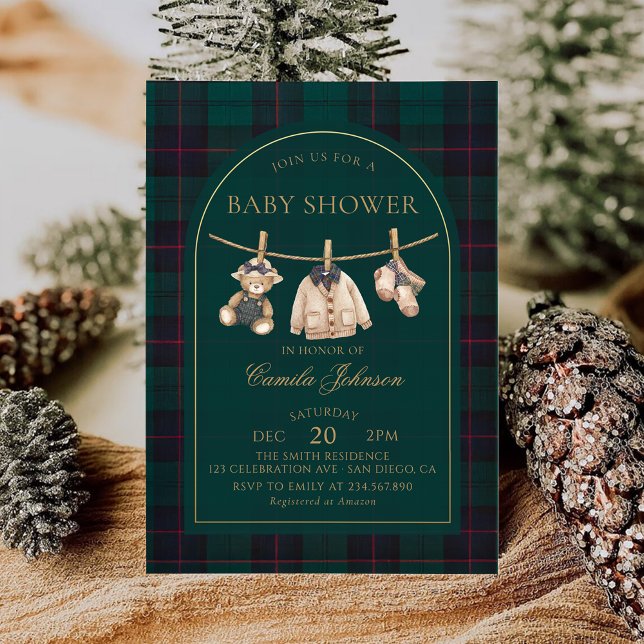 Preppy Plaid Teddy Bear Baby Shower Invitation Inbjudningar (Skapare uppladdad)