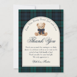 Preppy Plaid Teddy Bear Birthday Thank You Card Tack Kort