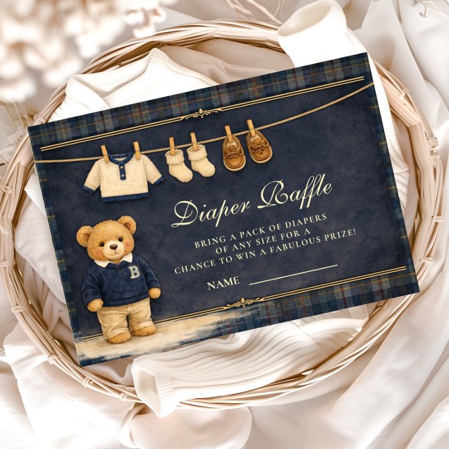 Preppy Plaid Teddy Bear Diapper Raffle Tilläggskort (Skapare uppladdad)