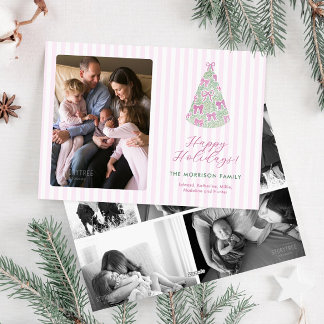 Preppy Plum Hand-Drawn Bows Christmas Tree Photo Julkort