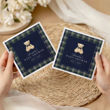 Preppy Polo Tartan Teddybjörn Pojke Baby Shower