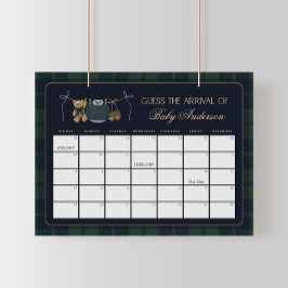 Preppy Polo Teddy Bear Baby Due Date Calendar Poster