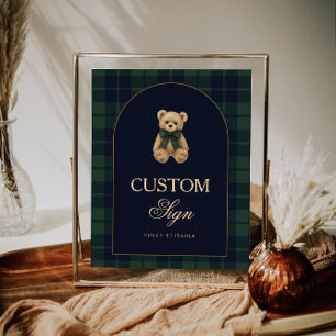 Preppy Polo Teddy Bear Baby Shower Redigerbar Bord Poster