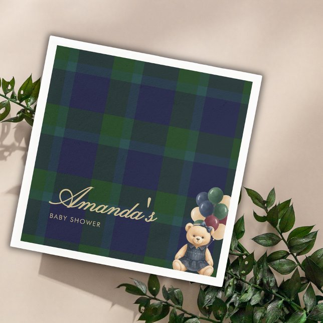 Preppy Polo Teddy Bear Classic Girl Baby Shower Pappersservett (Skapare uppladdad)