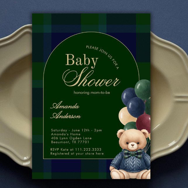 Preppy Polo Teddy Bear Classic Luxury Baby Shower Inbjudningar (Skapare uppladdad)