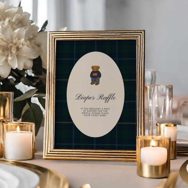 Preppy Polo Teddy Bear Diaper Raffle Sign (Skapare uppladdad)