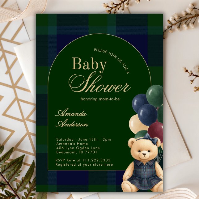 Preppy Polo Teddy Bear Luxury Girl Baby Shower Inbjudningar (Skapare uppladdad)