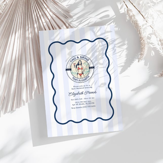 Preppy Pool Club Tinis & Bikinis Möhippa Inbjudningar (Preppy Pool Club Tinis & Bikinis Bachelorette Invitation)
