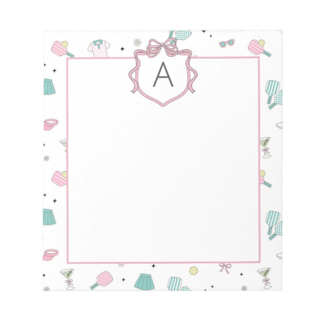 Preppy Prink Pickleball Monogram Notepad Anteckningsblock (Framsida)