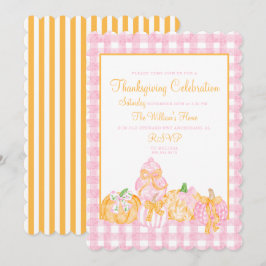 Preppy Pumpkin Bows Thanksgiving Firande Party Inbjudningar