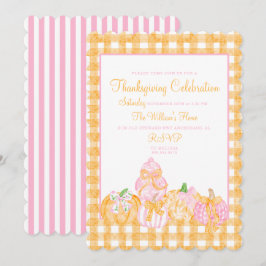 Preppy Pumpkin Bows Thanksgiving Firande Party Inbjudningar
