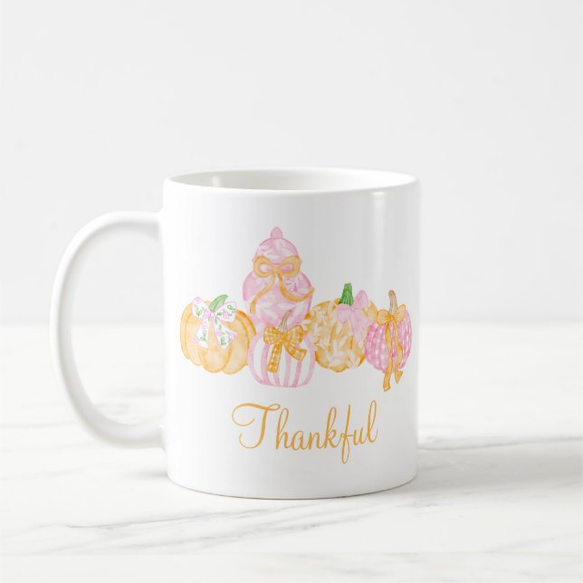 Preppy Pumpkin Bows Thanksgiving Firande Party Kaffemugg (Vänster)