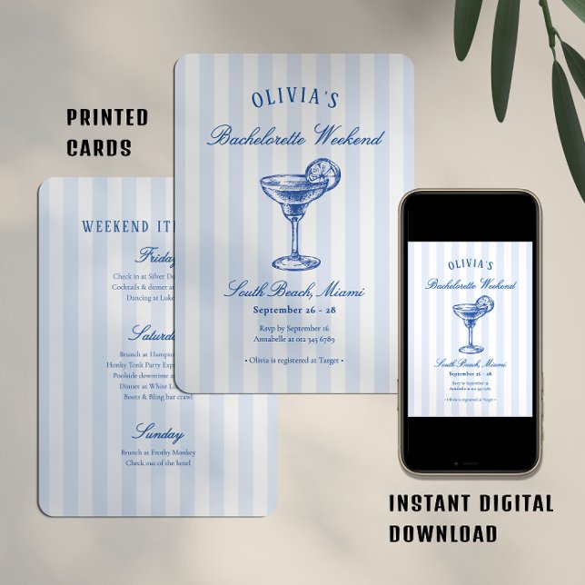 Preppy-ränder & Cocktail-fest för möhippan Inbjudningar (Skapare uppladdad)