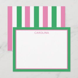 Preppy-ränder Söt rosa & grön + brevpapper Anteckningskort