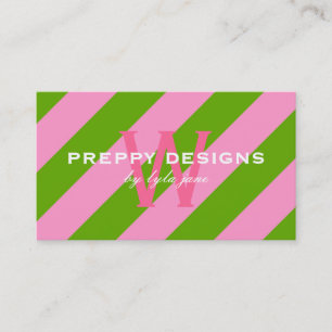 Preppy randig Monogram för rosor & för Visitkort