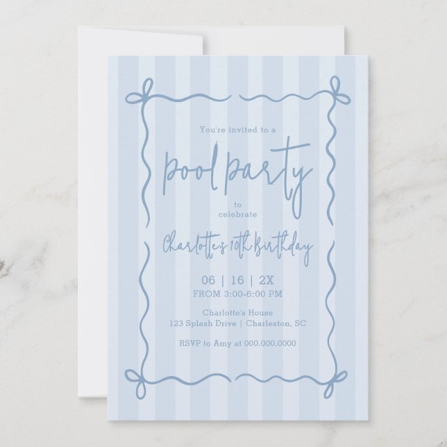 Preppy-randig poolparty-födelsedagsinbjudan inbjudningar (Framsida)