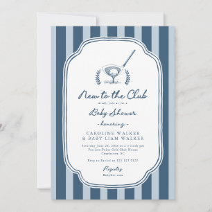 Preppy-randiga New to the Club Golf Baby Shower Inbjudningar