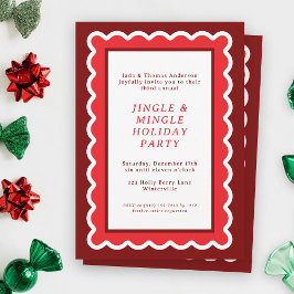 Preppy Red and White Simple Scalloped jul Inbjudningar