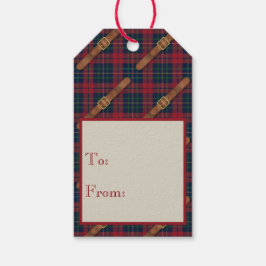 Preppy Red Christmas Plaid With Buckles Presentetikett