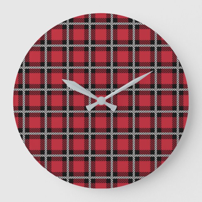 Preppy Red Grid Check Design Stor Klocka (Framsida)