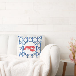 Preppy Red Lobster Blue Trellis Bamboo Mönster Kudde