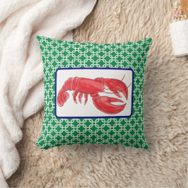 Preppy Red Lobster Grön Vit Länk Mönster Kudde