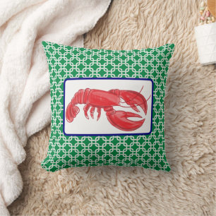 Preppy Red Lobster Grön Vit Länk Mönster Kudde