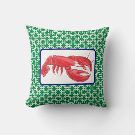 Preppy Red Lobster Grönt White Link Mönster Kudde