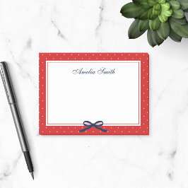 Preppy Red med White Polka Dot Blue Ribbon Post-it Block