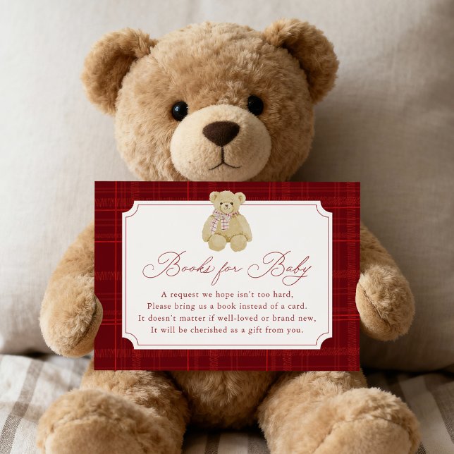 Preppy Red Plaid Teddy Bear Book Request Tilläggskort (Skapare uppladdad)