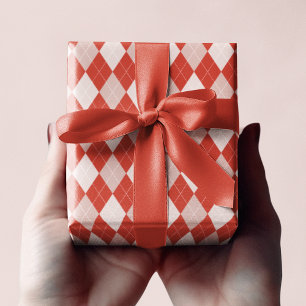 Preppy Red & Rosa Small Argyle Mönster Presentpapper