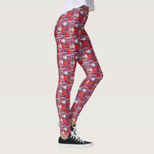 Preppy Red White Navy Madras Patchwork Stil Play Leggings