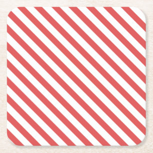 Preppy Red & White Rand - Underlägg Papper Kvadrat