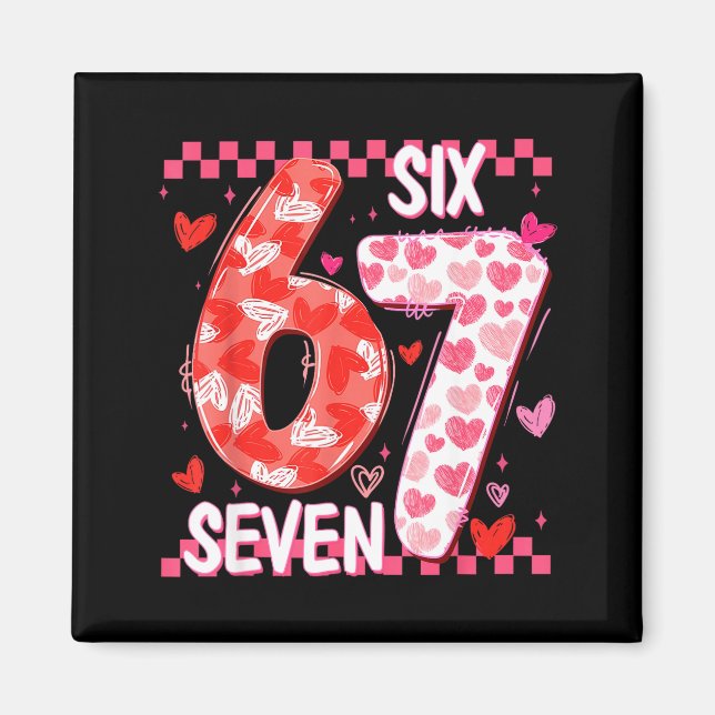 Preppy Retro Coquette Bow 6 7 Six Seven Love Valen Magnet (Framsidan)