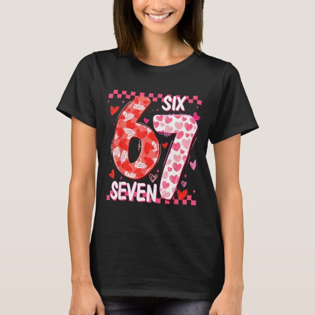 Preppy Retro Coquette Bow 6 7 Six Seven Love Valen T Shirt (Framsida)