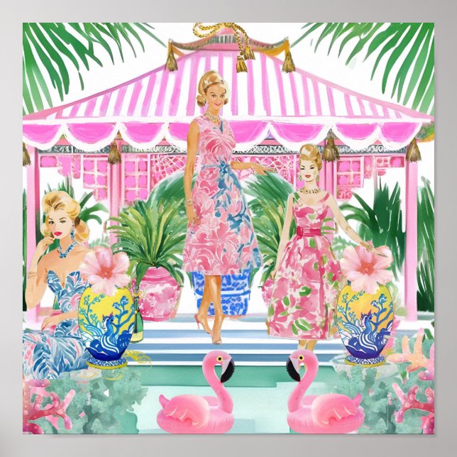 Preppy Retro Handflatan Beach Bassäng Party Poster (Framsidan)