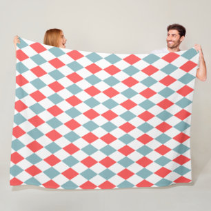 Preppy retro mönster Geometric blue och red white Fleecefilt