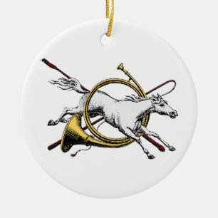 Preppy Ridsport Häst Hoppande Genom Horn Färg Julgransprydnad Keramik