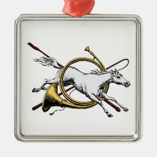 Preppy Ridsport Häst Hoppande Genom Horn Färg Julgransprydnad Metall