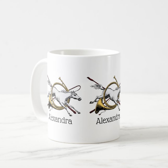 Preppy Ridsport Häst Hoppande Genom Horn Färg Kaffemugg (Framsida vänster)