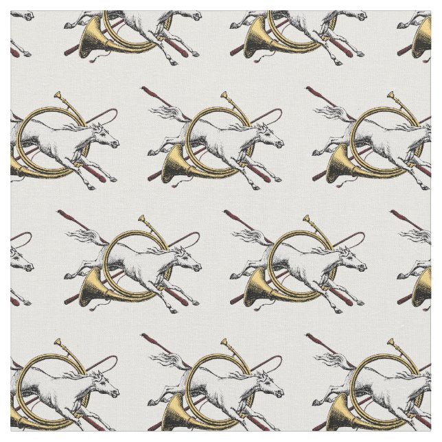 Preppy Ridsport Häst Hoppande Genom Horn Färg Tyg (Närbild)