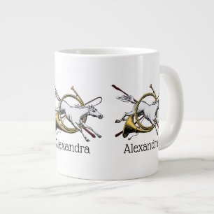 Preppy Ridsport Häst Hoppar Genom Horn Färg Jumbo Mugg