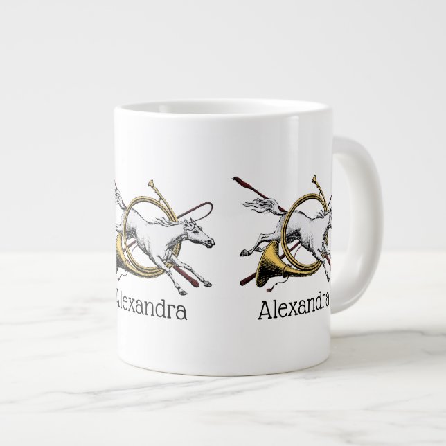 Preppy Ridsport Häst Hoppar Genom Horn Färg Jumbo Mugg (Framsida höger)