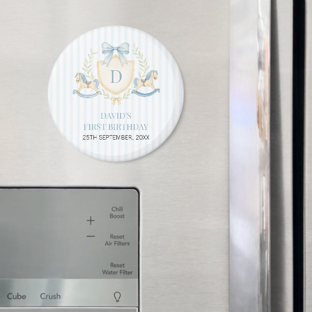 Preppy Rocking Horse First Birthday Magnet (In Situ (Fridge))