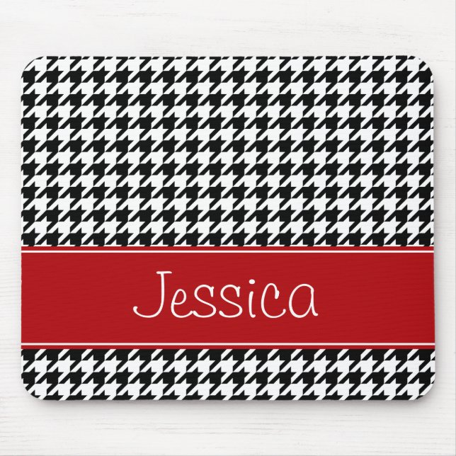 Preppy röd och svart Houndstooth personlig Musmatta (Framsidan)
