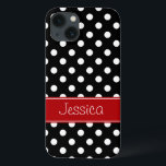 Preppy röd och svart polka dotspersonlig<br><div class="desc">En preppy röd och svart polka pricker design. Personifiera lätt med ditt namn!</div>